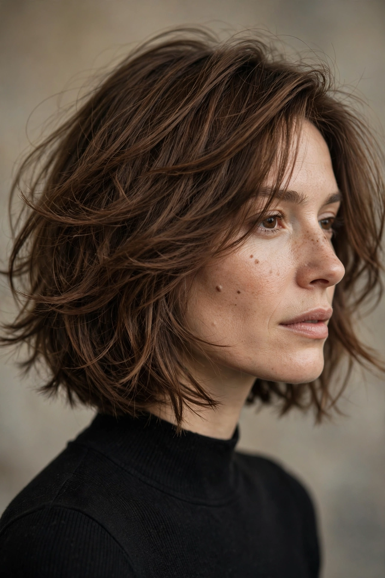 Wispy layered bob with airy movement