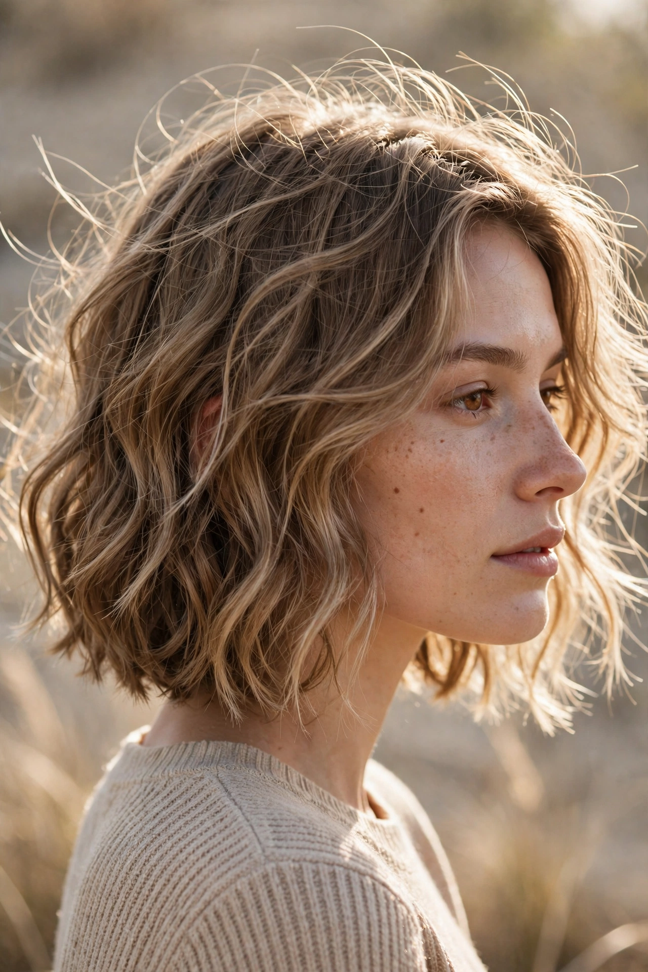 Wispy wavy bob with beachy texture