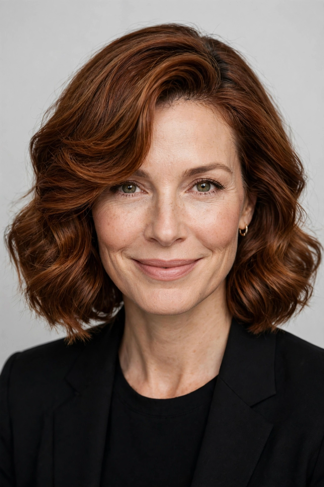 Wavy lob with a deep side part and sweeping volume