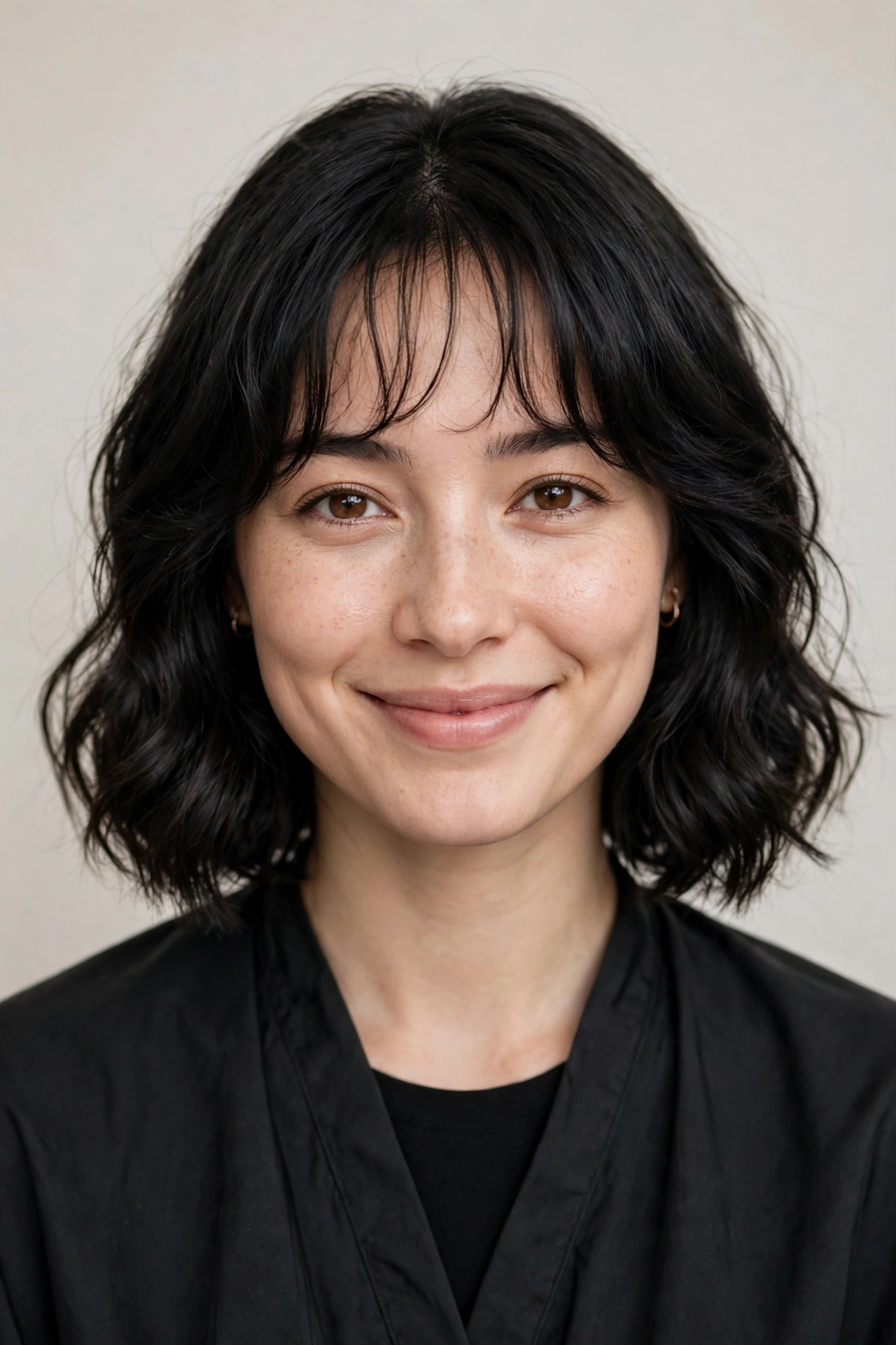 Wavy lob with a soft wispy fringe